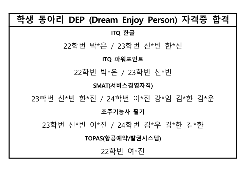 학생 동아리 DEP (Dream Enjoy Person) 자격증 합격